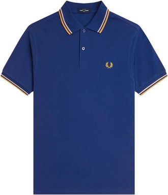 Fred Perry Gestreepte Kraag Polo Shirt met Iconisch Borduurwerk - Heren - Polos - Blauw - 2XL - Katoen - Tops