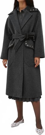 Beatrice .B Grommet Collar Long Coat In Charcoal Grey