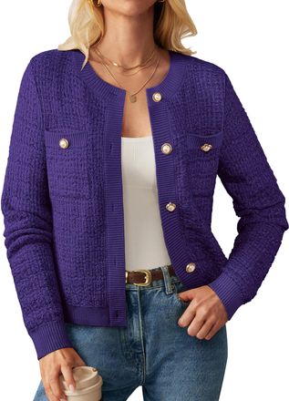 Grace Karin Womens Cardigans Ladies Long Sleeve Cardigans Buttons Casual Knit Cardigans Business Office Outfit for Autumn Winter Dark Purple M