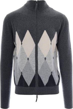 Ballantyne Argyle High-Collar Cashmere Full-Zip Cardigan