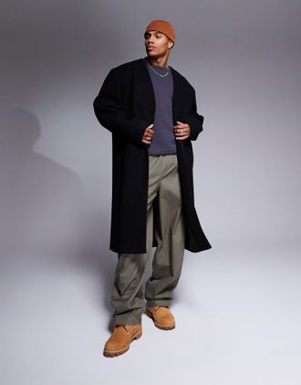 Asos Soprabito regular fit effetto lana senza colletto nero