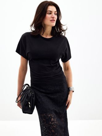 Contemporaine Womens Pleated waist organic cotton T-shirt