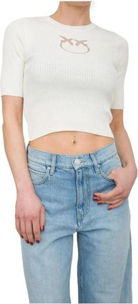 Pinko Wit T-shirt - Dames - Ronde hals truien - Wit - M - Katoen - Truien & Vesten