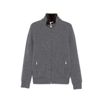 Barba Fur-trim Ribbed-knit Jacket
