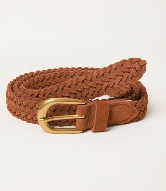Fat Face FatFace Tan Brown Suede Plaited Belt