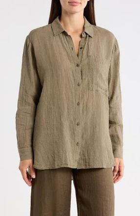 Eileen Fisher Classic Collar Oversize Organic Linen Button-Up Shirt in Branch at Nordstrom Rack, Size Xx-Small