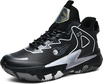 Generic Unisex High Top Basketball Shoes with Anti Slip Grip Comfortable Outdoor Training Sports Boots for Couples Walking Shoes(Black,3.5 UK)