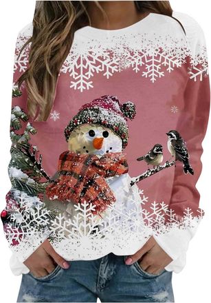 Generic HAOLEI Ladies Christmas Jumpers UK Sale Clearance,Women Christmas Reindeer Jumpers Funny Snowman Print Graphic Sweatshirts Cute Long Sleeve Novelty Ho