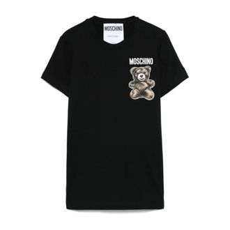 Moschino T-Shirts, female, Black, Size: XS Black Logo Print Cotton T-Shirt