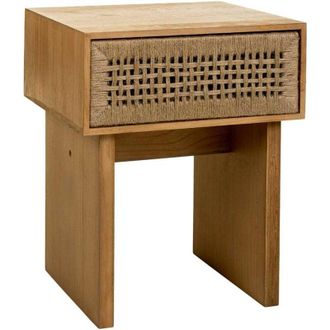 Wanderlust Deco Mesita De Noche De Madera Y Cuerda Trenzada Marr&oacute;n 45x36x55
