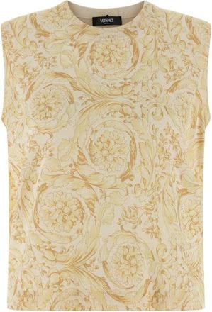 Versace Barocco Silk Vest - Dames - Ronde hals truien - Geel - XS - Truien & Vesten