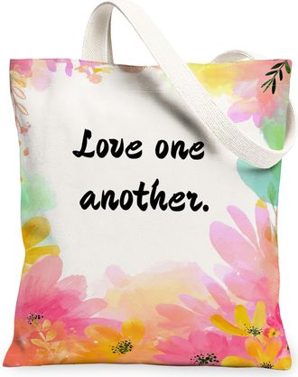 Generic Floral Canvas Tote Bags, Colorful Flower Pattern Reusable Grocery Bags, Vintage Artistic Lightweight Washable Shoulder Stra, Multicolor, 13x15 Inch