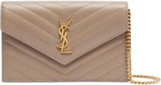 Saint Laurent Cross Body Bags, female, Beige, Size: ONE SIZE Cassandre Envelope Wallet On Chain