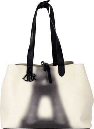 Dior Black Ivory Canvas Leather Handbag Tote Bag (Pre-Owned)