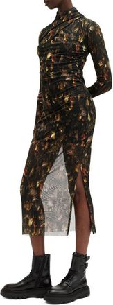 AllSaints Tia Long Sleeve Mesh Dress in Kateri Hazel Brown at Nordstrom Rack, Size 0
