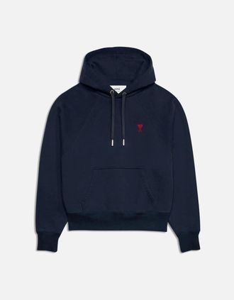 Ami Mens Mens Red Ami de Coeur Night Blue Print Hoodie - Size: 36