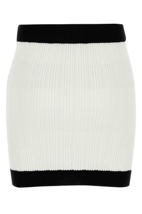 Balmain Womens White Viscose Blend Mini Skirt Blancnoir Polyester Gonne