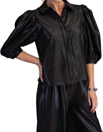 Glam The Clara Puff Sleeve Button Down Top In Black