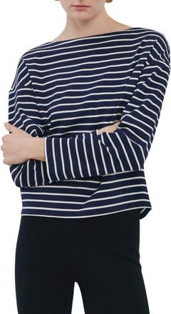 Mango Stripe Boatneck Sweatshirt in Navy at Nordstrom, Size Xx-Small