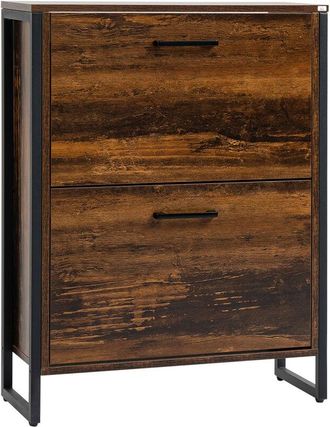 HOMCOM 2 Flip Door Shoe Cabinet with Divider for Entryway Rustic Brown