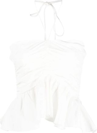Msgm ruched halterneck top - women - Viscose/Linen/Flax - 38 - White