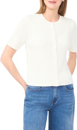 Halogen Ribbed Short Sleeve Cardigan in New Ivory at Nordstrom Rack, Size X-Small