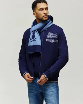 Psycho Bunny Mens Darian Square Logo Scarf 404 GRAY BLUE / O/S