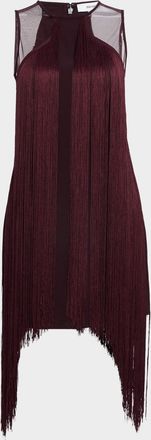 Reiss Farrow Fringe Sheer-Panel Mini Dress