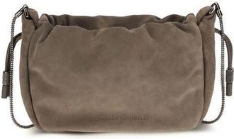Brunello Cucinelli Suede with Precious Chain Shoulder Bag Brown