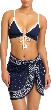 Robin Piccone Juno Print Cotton Cover-Up Pareo in Navy at Nordstrom