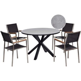 Beliani Set da pranzo da giardino a 4 posti Mobili da esterno Alluminio Acciaio inox Piano in vetro ceramico Grigio e Nero Maletto/Grosseto