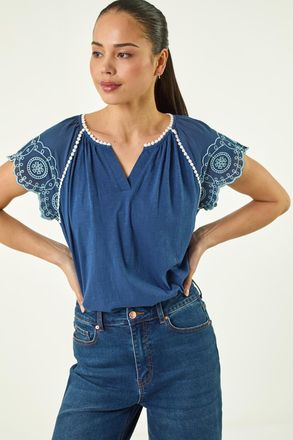 Roman Embroidered V-Neck Top