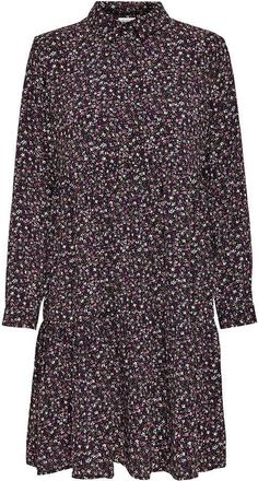 Jacqueline de Yong Jacqueline de Yong Womens Blouse Dress Print, Black/AOP: Fuchsia Pink & Vivid Viola Fleur., 8
