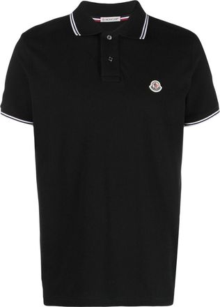 Moncler logo-patch polo shirt - men - Cotton - M - Black