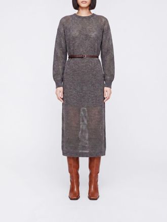 Brunello Cucinelli Mohair Blend Midi Knit Dress with Belt and Crewneck