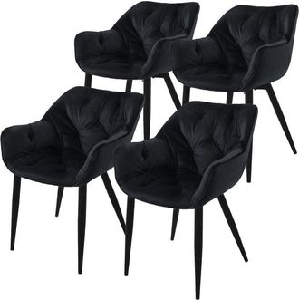 ML Design Ml-design - Set 4x Sillas De Comedor Con Respaldo Y Reposabrazos Asiento Negro Tapizado Con Funda De Terciopelo Grueso Patas De Metal Sill&oacute;n Dise&ntilde;o Er