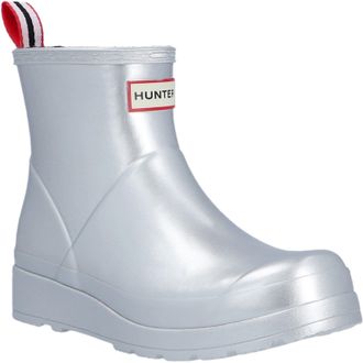 Hunter Play Kort Metallic Rubber Dames Wellington Boots Zilver