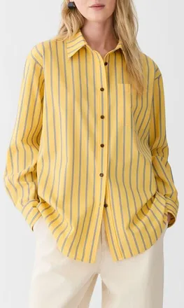 Lafayette 148 New York Boyfriend Oversize Stripe Cotton Button-Up Shirt in Daisy Multi at Nordstrom, Size Xx-Small