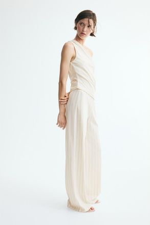 H&M Cotton-blend Pull-on Pants in Light Beige/striped at Nordstrom, Size X-Small