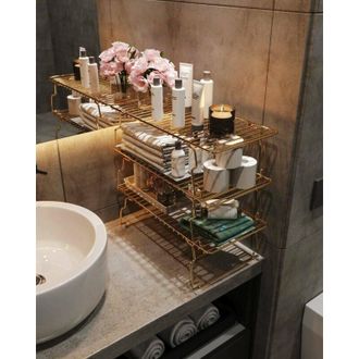 Dmora Estanter&iacute;a Usagi, Estante, Estante De Pared, Estanter&iacute;as Multiusos, 15x42 H19 Cm, Oro Y Marr&oacute;n - Dmora