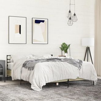 vidaXL Estructura Cama Madera Ingenier&iacute;a Metal Roble Sonoma 160x200 Cm Vidaxl