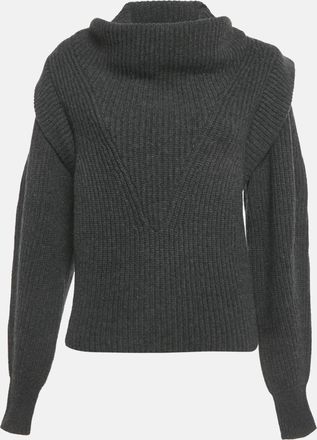 Isabel Marant Grey Rib Knit Ruffled Poppy Sweater