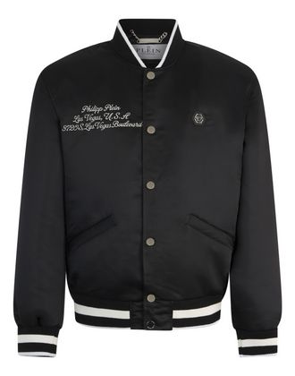 Philipp Plein Shiny Satin Varsity Bomber Signature Las Vegas