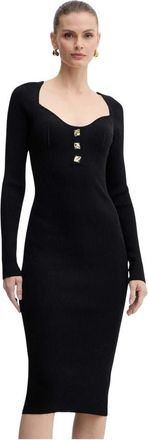 Fracomina Button Ribbed Dress - Dames - Kleedjes - Zwart - XS - Leer - Kleedjes