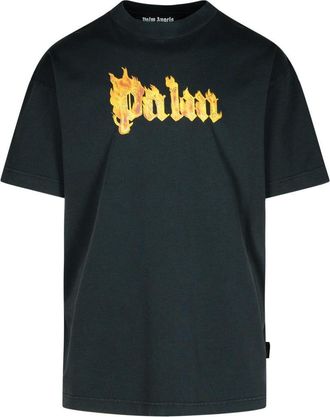 Palm Angels Burning Palm Black Cotton Oversize T-Shirt