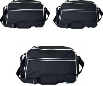 Generic Mens Retro Shoulder Messenger Bag, Black with White Trim, 3-Pack Set Bundle, Adjustable Shoulder Strap, Front Zip Pocket, Overnight, College, Travel, 