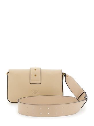 Pinko Love One Mini Beige Handbag With Love Birds Metallic Plaque On The Front In Leather Woman