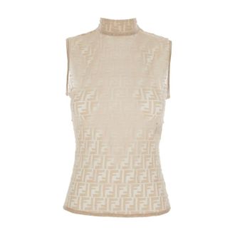 Fendi Tops, Dames, Beige, M, FF Lace Top