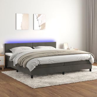 vidaXL Vidaxl - Cama Box Spring Colch&oacute;n Y Led Terciopelo Gris Oscuro 200x200 Cm