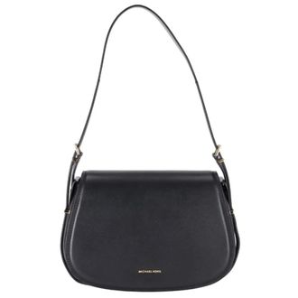 Michael Kors Tassen, Dames, Zwart, ONE Size, Leren Schoudertas Lydia met Klep